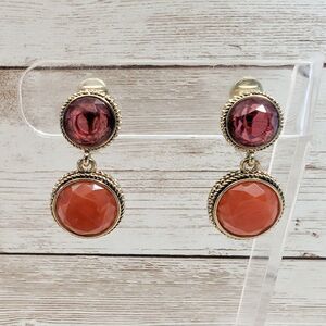 Vintage NWH Clip On Earrings - Orange & Pink?/Red? - Loose Clips